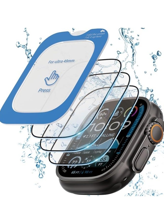 حَبْل تِك 3 قطع من واقيات شاشة Apple Watch Ultra3/Ultra2/Ultra 49mm، واقي شاشة عالي الدقة ممتاز، مقاوم للغبار والخدوش والفقاعات، مصنوع من زجاج مقوى، ملحقات الساعات الذكية - Image 1